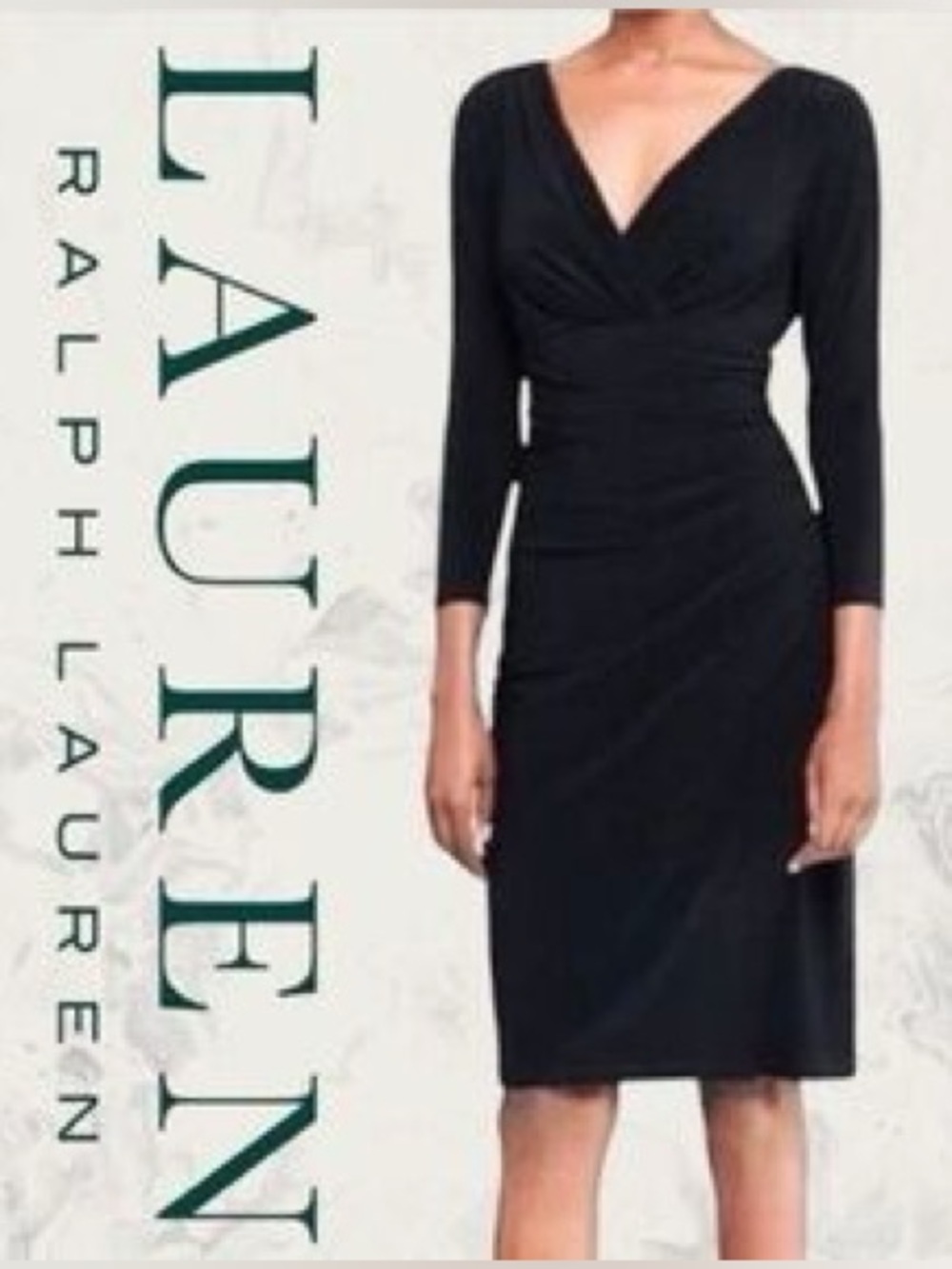 Lauren by Ralph Lauren Black Ruched V-Neck Wrap Dress - Women Size 6